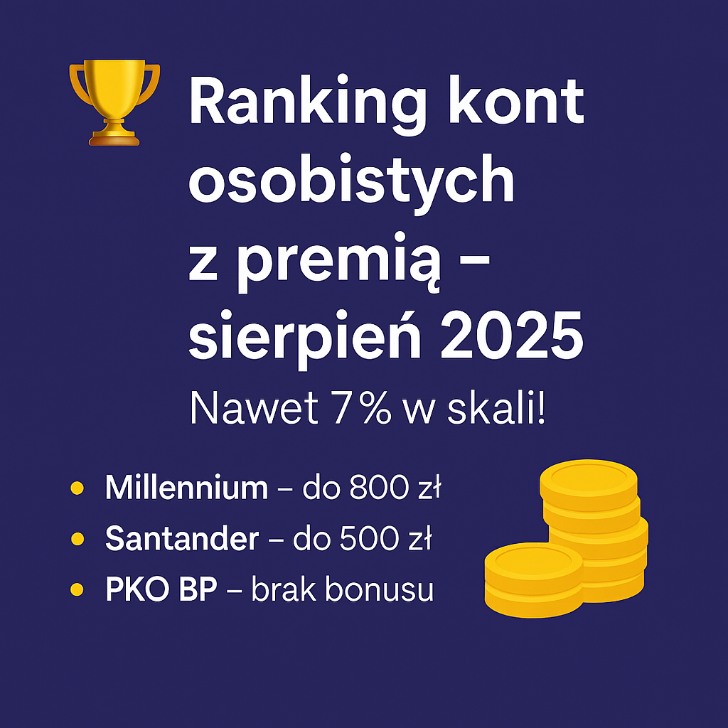 Ranking kont z premią Millennium Santander VeloBank sierpień 2025